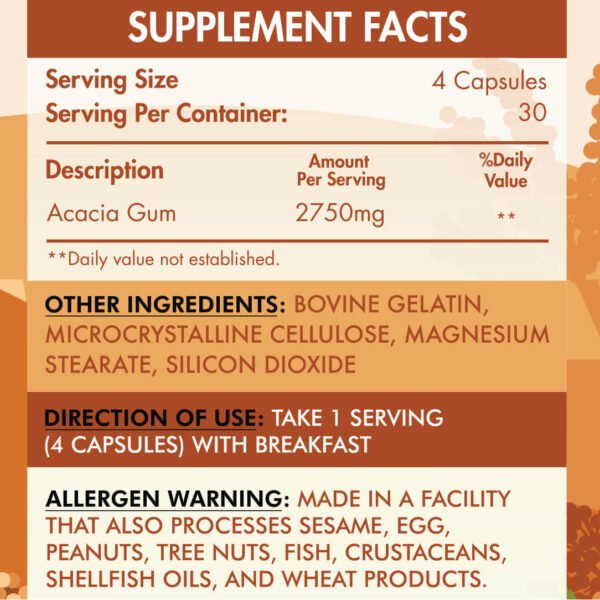 Organic Nation Fibers Gum Acacia-30Serv.-120 Capsules