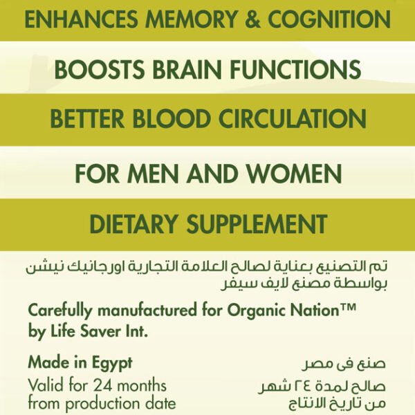 Organic Nation Ginkgo Biloba 60MG-60Serv.-60Tablets
