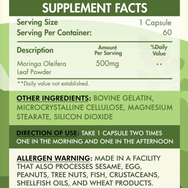 Organic Nation Moringa Oleifera-60Servings-60 Capsules