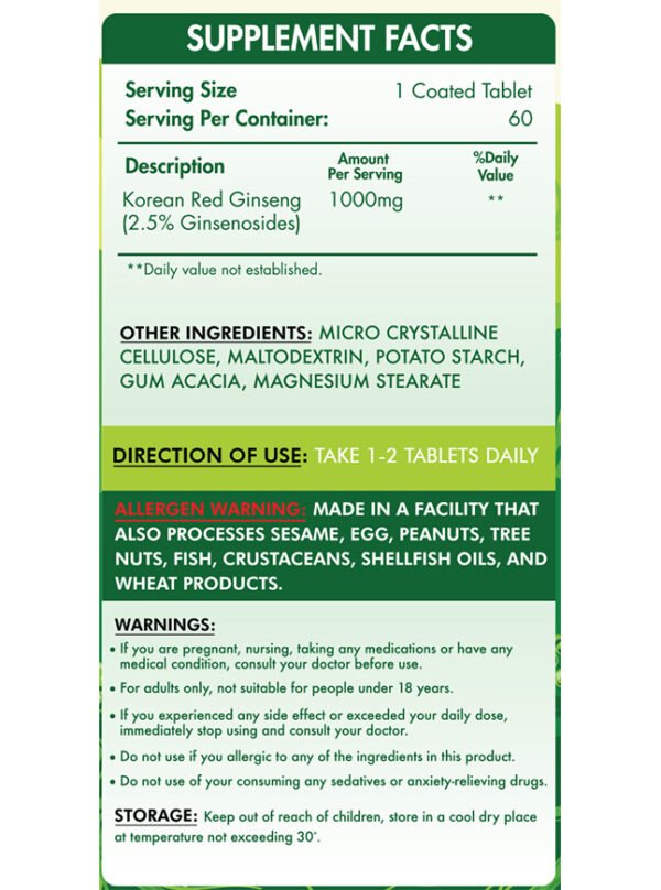Organic Nation Red Korean Ginseng-60Serv.-60Tablets